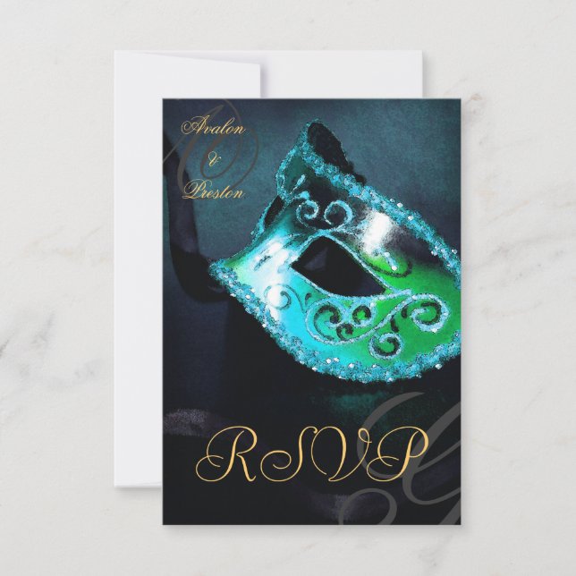 Invitación RSVP de máscara de mascarada de Swirl v (Anverso)