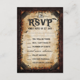 Invitación RSVP de menú coincidente de esqueleto de Halloween