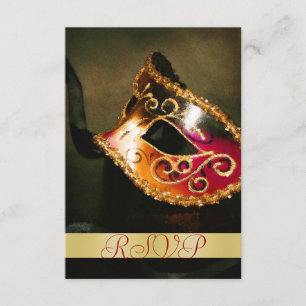 Invitación RSVP de oro de la mascara de mascarada