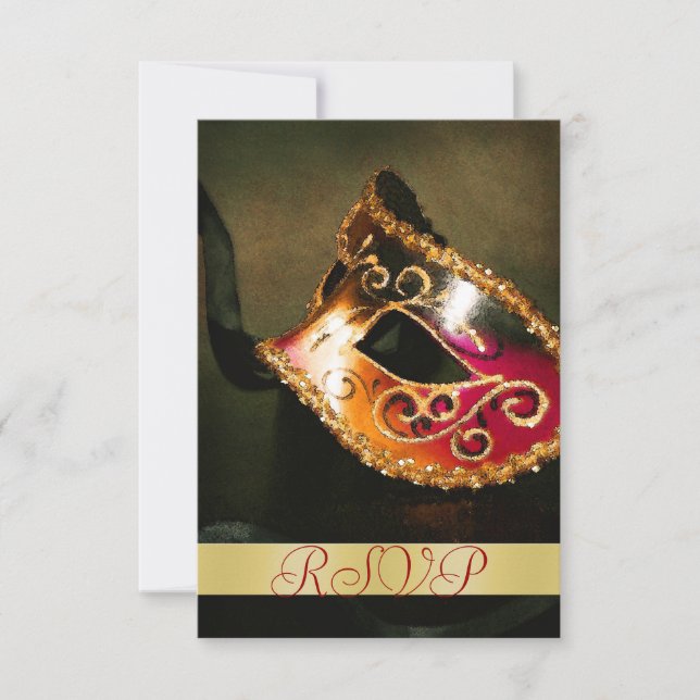 Invitación RSVP de oro de la mascara de mascarada (Anverso)