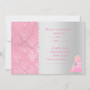 Invitación Rsvp de pareja de bailarinas rosadas de Plata