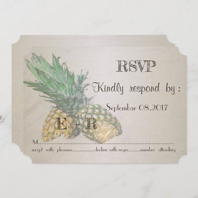 Invitación RSVP de piña de bodas de playa (Anverso / Reverso)