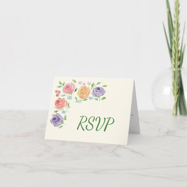 Invitación RSVP de Recepción de Flores de Acuarela (Anverso)