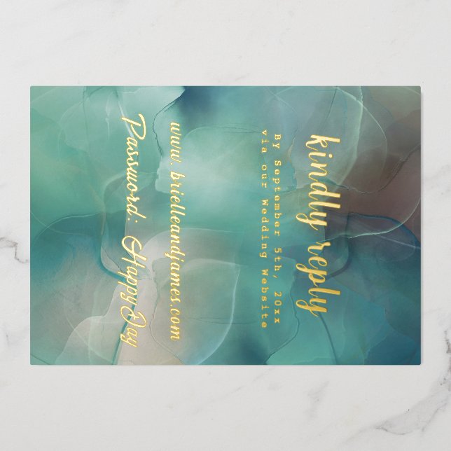 Invitación RSVP de Relieve metalizado dorado (Anverso)