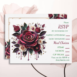 Invitación RSVP de Rosas de Borgoña y Perlas en papel que aca