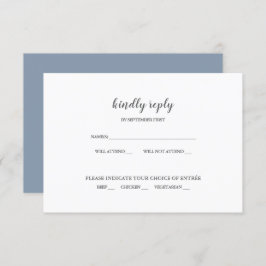 Invitación RSVP de una simple boda azul turbia mod