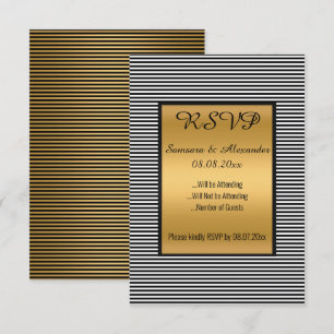 Invitación RSVP doble de oro blanco negro