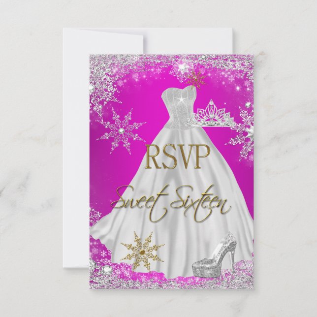Invitación RSVP Dulces 16 Dulces Dieciséis Rosa Caliente Blan (Anverso)