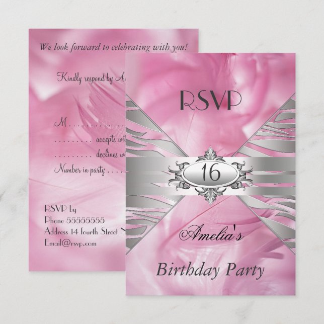 Invitación RSVP Dulces 16 Rosado (Anverso / Reverso)