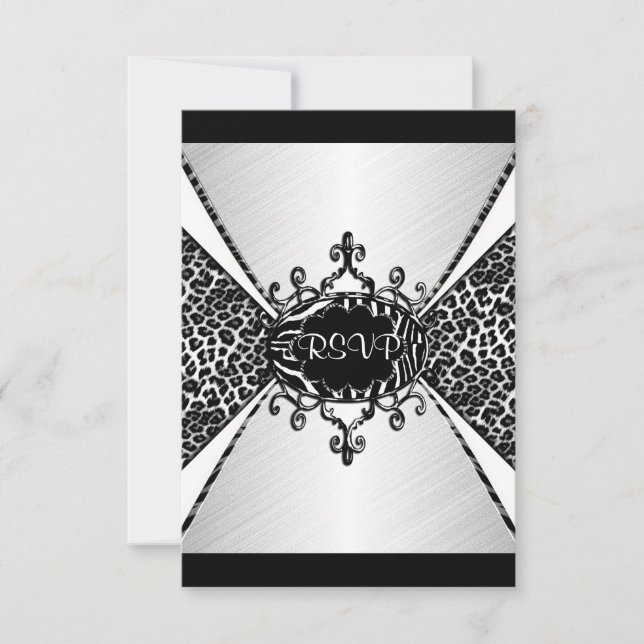 Invitación RSVP Elegante Birthday Leopard Zebra Blanco negro (Anverso)
