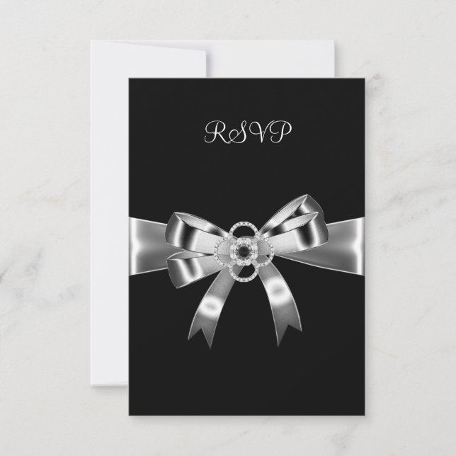 Invitación RSVP Elegante Black Silver Metalizado Bow 3 (Anverso)