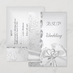 Invitación Rsvp Elegante Boda Floral Plata Blanco Arco Corazó