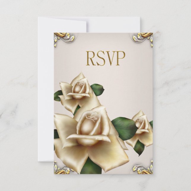 Invitación RSVP Elegante Boda Rosas Oro Crema Beige (Anverso)