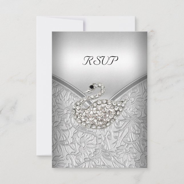 Invitación RSVP Elegante Cumpleaños del Cisne Blanco de Plata (Anverso)