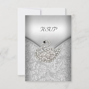 Invitación RSVP Elegante Cumpleaños del Cisne Blanco de Plata