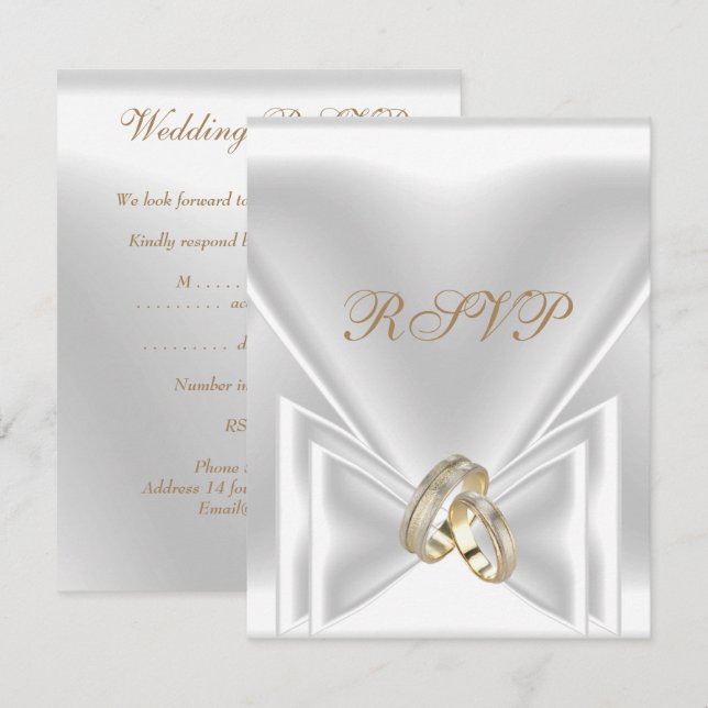 Invitación RSVP Elegante Evento Gold Silver Blanco (Anverso / Reverso)