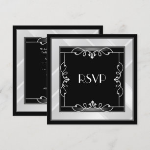 Invitación RSVP Elegante Negro Plateado Blanco Art Déco