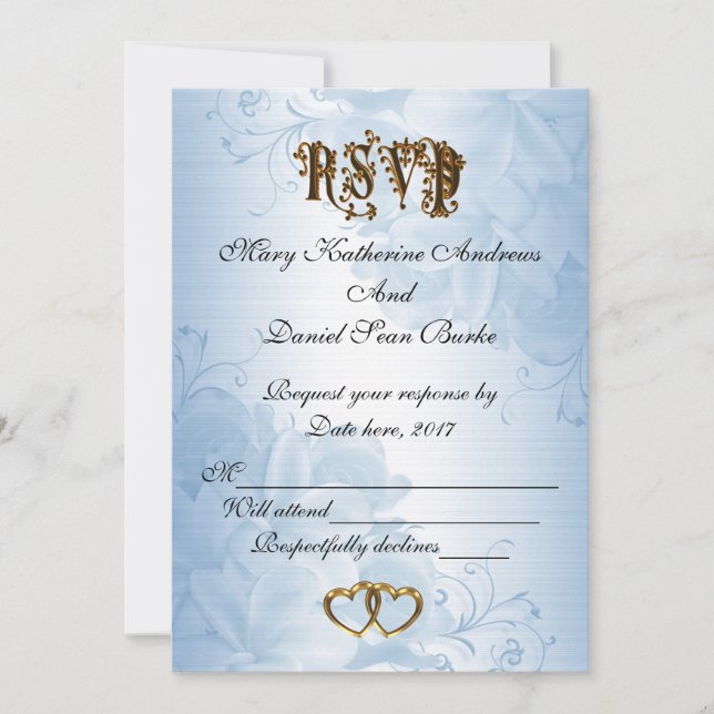 Invitación RSVP elegante satén azul boda (Anverso)