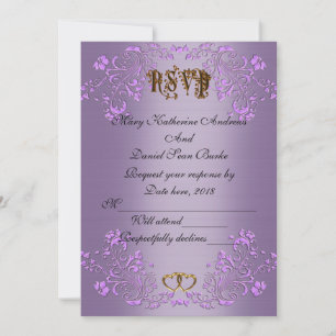 Invitación RSVP elegante satén violeta boda