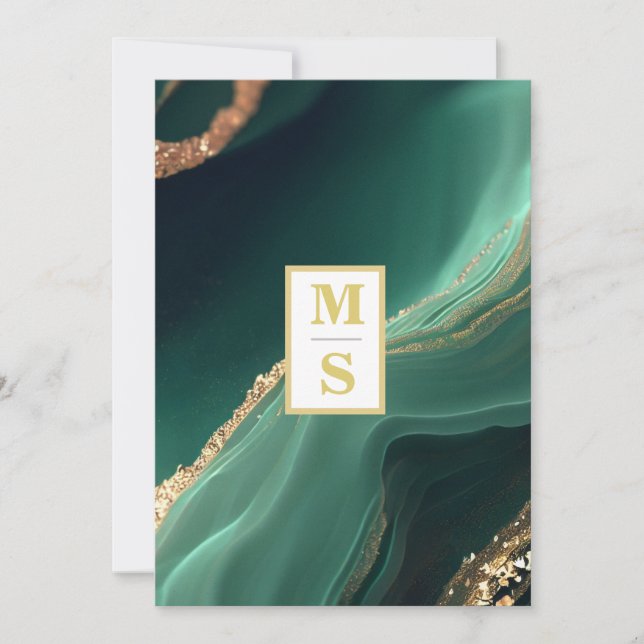 Invitación *~ RSVP Emerald Green Initials AR66 QR Boda (Anverso)