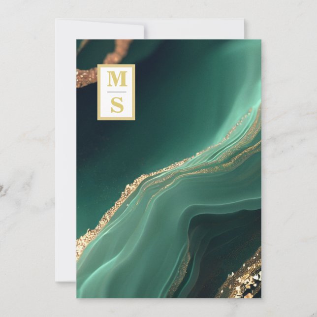 Invitación *~ RSVP Emerald Green QR Iniciales AR66 Boda (Anverso)