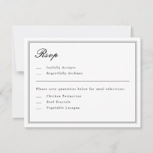 Invitación RSVP en blanco y negro con guión clásico absoluto