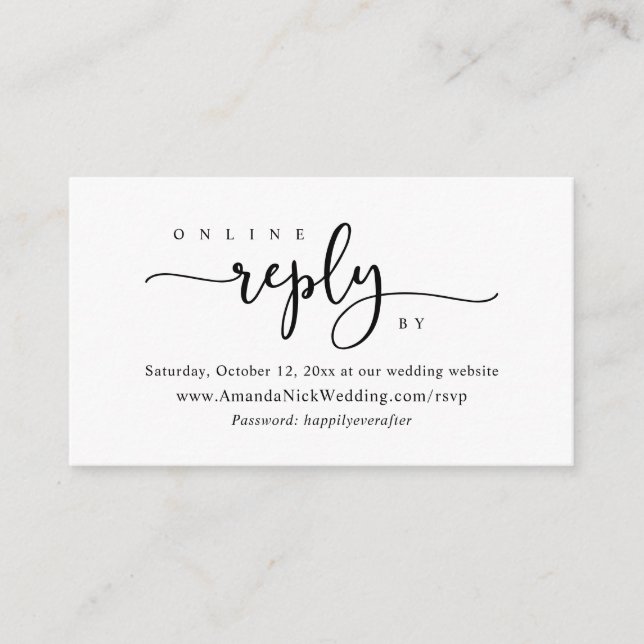 Invitación RSVP en línea, tarjeta de sitio web Bod (Anverso)