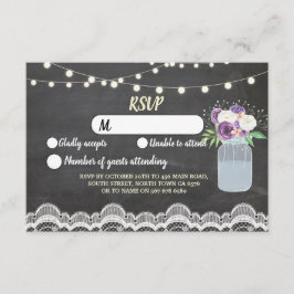 Invitación RSVP Encaje Tiza Boda Rústica Luces Florero