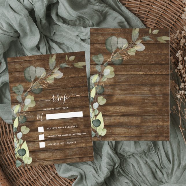 Invitación RSVP Eucalipto Vegetación Rústico País Madera (Subido por el creador)