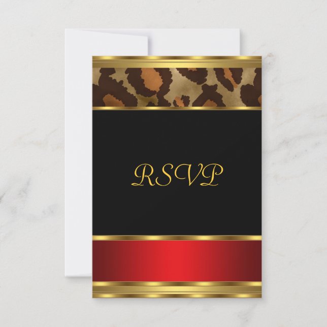 Invitación RSVP Fiesta de Cumpleaños Leopardo Rojo Negro Dora (Anverso)