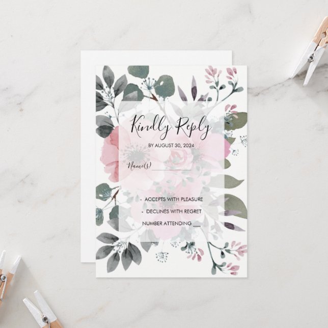 Invitación RSVP floral acuarela botánica rústica para boda (Anverso/Reverso In Situ)