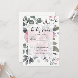 Invitación RSVP floral acuarela botánica rústica para boda