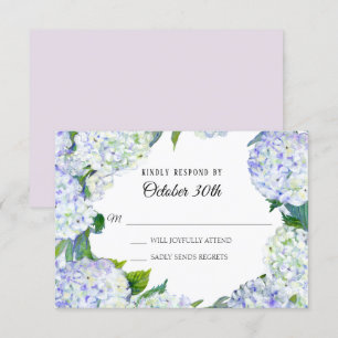 Invitación RSVP Floral Bodas Lilas y Hortensias Blancas