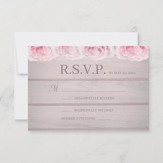 Invitación RSVP Floral de Boda Chic Rústico con Rosas Rosadas (Anverso)