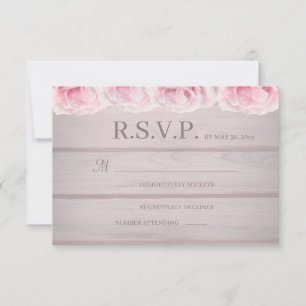 Invitación RSVP Floral de Boda Chic Rústico con Rosas Rosadas