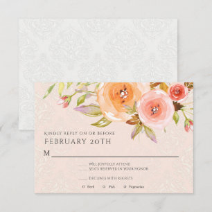 Invitación RSVP Floral de Boda Rosa Beige Acuarela Follaje