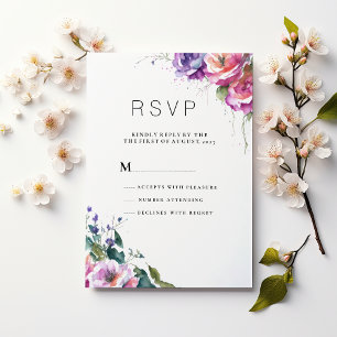 Invitación RSVP floral de coral rosa púrpura botánico