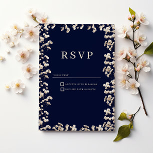 Invitación RSVP floral de gypsophila azul marino botánico y m
