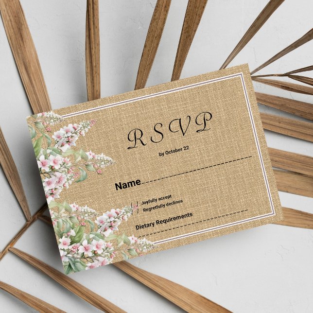 Invitación RSVP floral de menta rosa de marfil rústico botáni (Botanical rustic ivory pink mint floral RSVP)