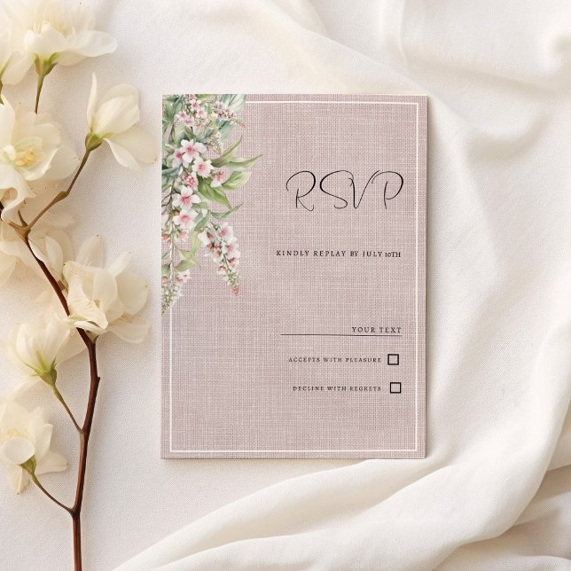 Invitación RSVP floral de menta rosa rugosa botánica (Botanical rustic blush pink mint floral RSVP )