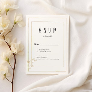 Invitación RSVP floral minimalista de oro blanco de lujo