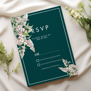 Invitación RSVP floral verde mauve rosa botánico