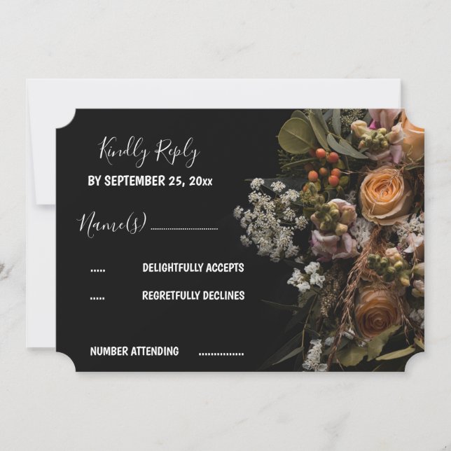 Invitación RSVP floral vintage oscura (Anverso)