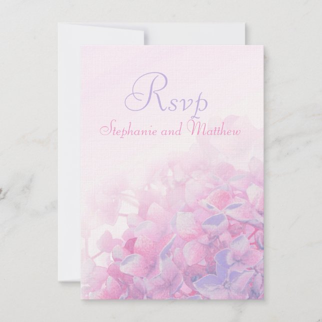 Invitación RSVP formal de boda floral de hortensias rosa púrp (Anverso)