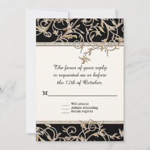 Invitación RSVP Glam Old Hollywood Regency Black Boda
