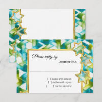 RSVP Gold Star Blue Green Damask