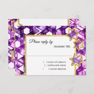 Invitación RSVP Gold Star Purple Damask