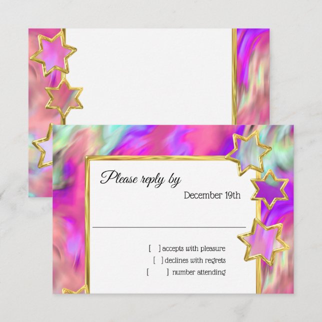 Invitación RSVP Gold Star Resumen de color turquesa (Anverso / Reverso)