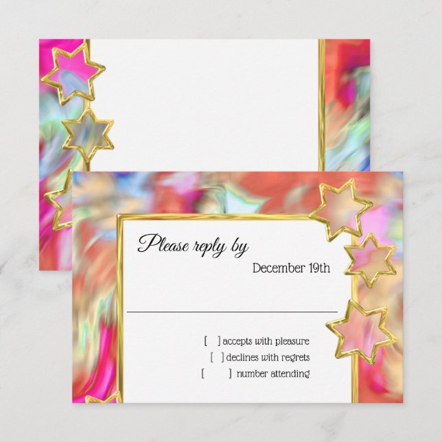 Invitación RSVP Gold Star Resumen de tinte rojo (Anverso / Reverso)