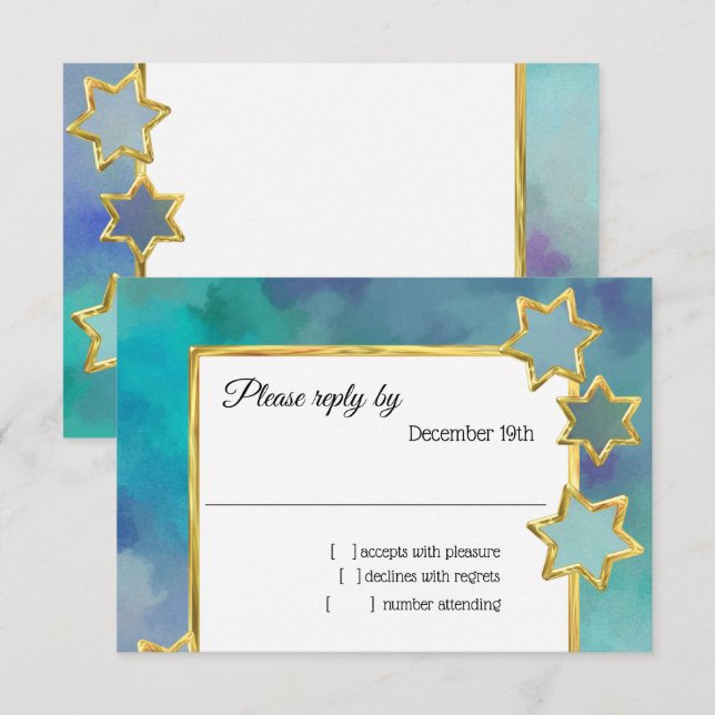 Invitación RSVP Gold Star Resumen Diseño Azul (Anverso / Reverso)